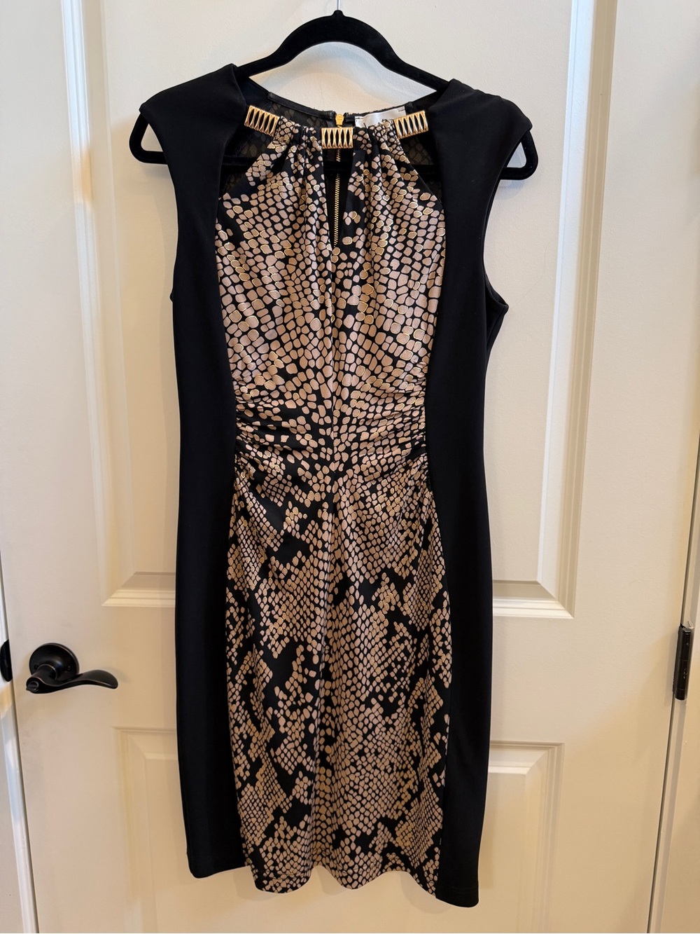 Joseph Ribkoff Black Dress with Gold Snake-Print Panel